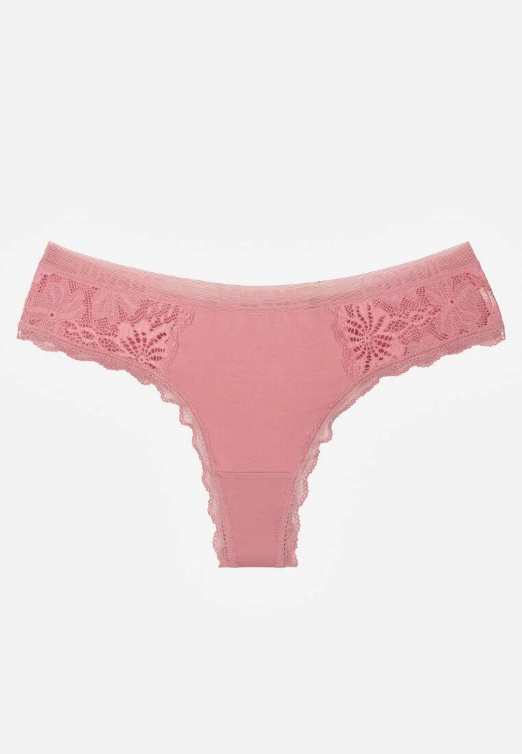han Chiloți Tanga Roz închis Decorate cu Dantelă cu Bumbac Meniliphis