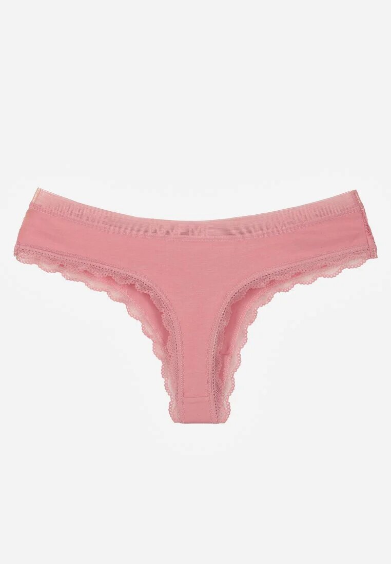 han Chiloți Tanga Roz închis Decorate cu Dantelă cu Bumbac Meniliphis