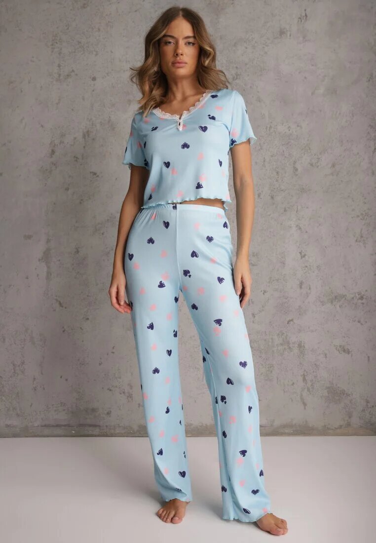 han Set de pijamale Albastru Elastic cu Inimioare Pantaloni și Top Isle