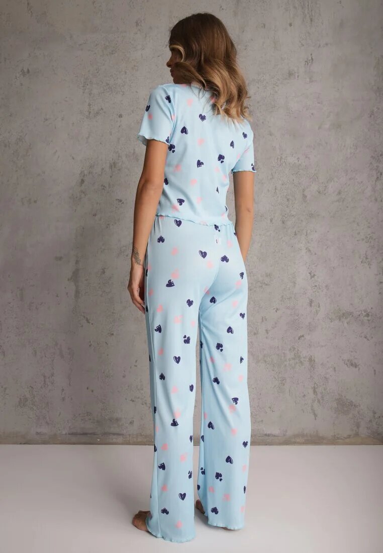 han Set de pijamale Albastru Elastic cu Inimioare Pantaloni și Top Isle