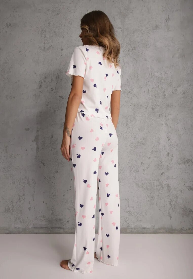 han Set de pijamale elastic alb cu inimioare Pantaloni și Top Isle