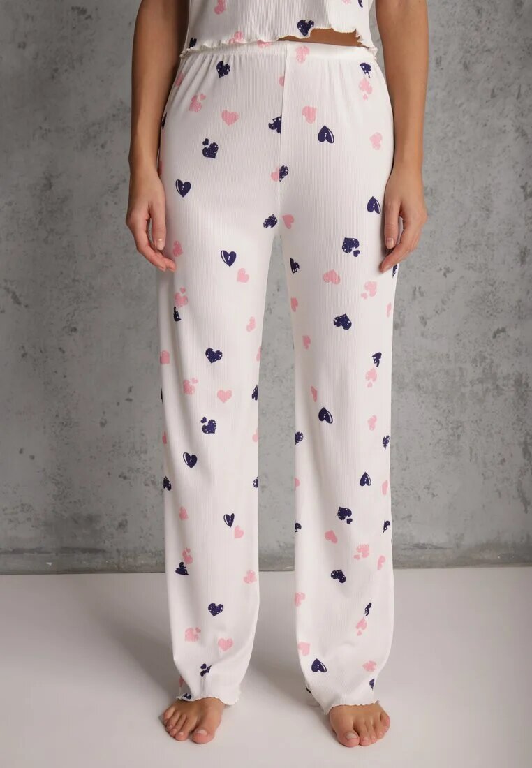 han Set de pijamale elastic alb cu inimioare Pantaloni și Top Isle