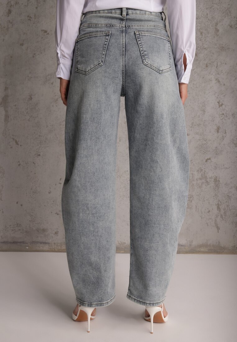hello miss Blugi Albaștri deschis din Bumbac Barrel Leg High Waist Vezorea