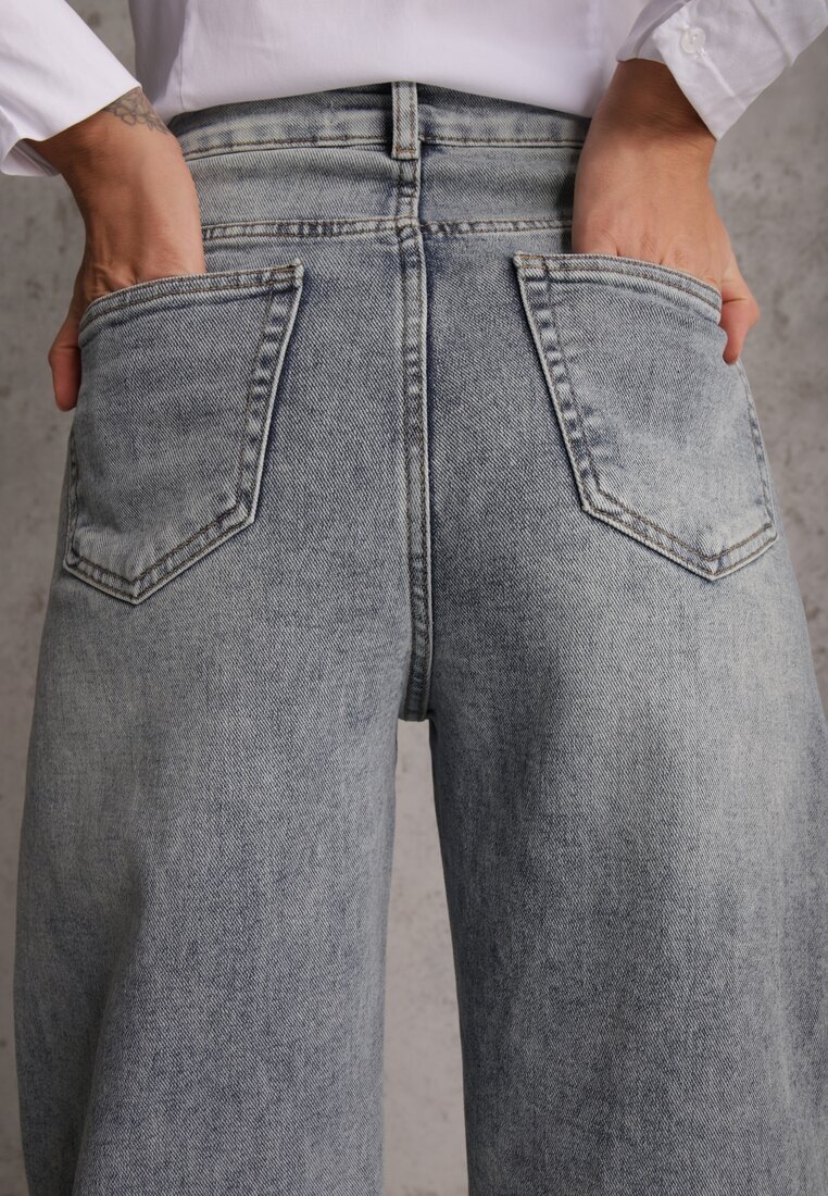 hello miss Blugi Albaștri deschis din Bumbac Barrel Leg High Waist Vezorea