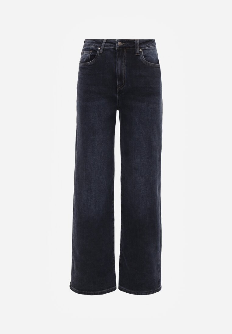 hello miss Blugi Albastri din bumbac cu croială High Waist Straight Leg Rhaenithe