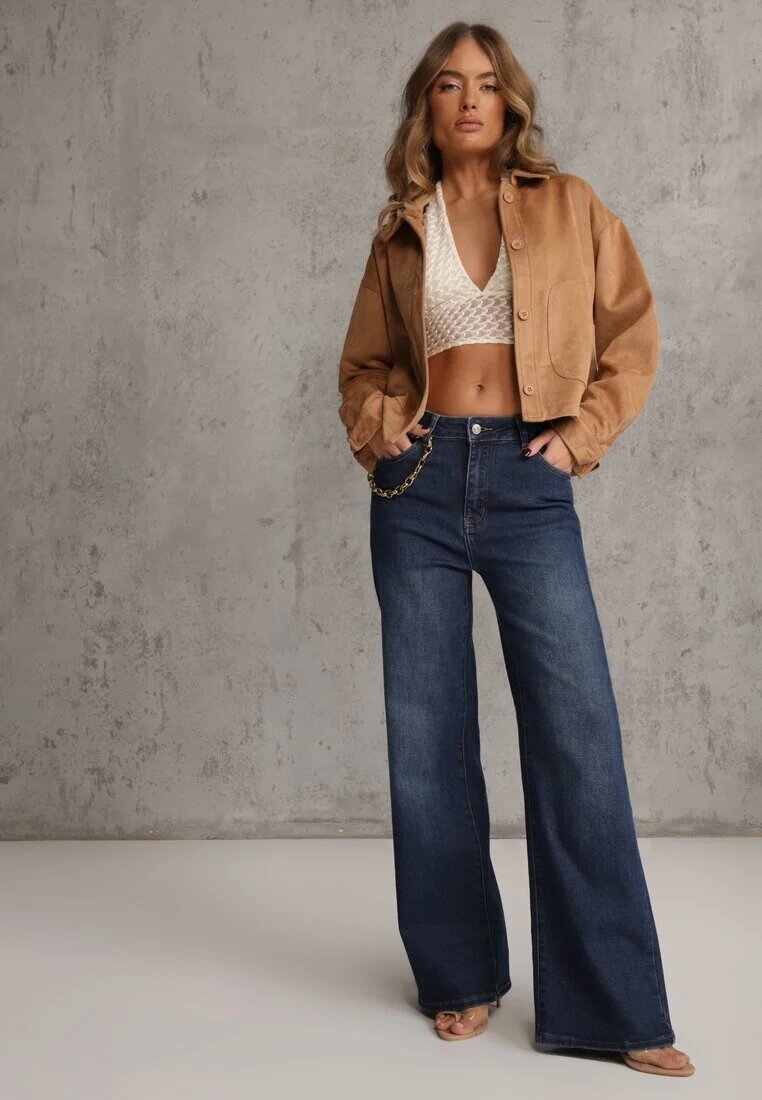 hello miss Blugi Albastri Wide Leg Regular Waist cu Bumbac și Vâscoză Petocea