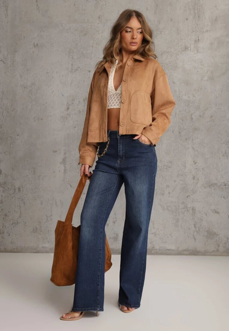 hello miss Blugi Albastri Wide Leg Regular Waist cu Bumbac și Vâscoză Petocea