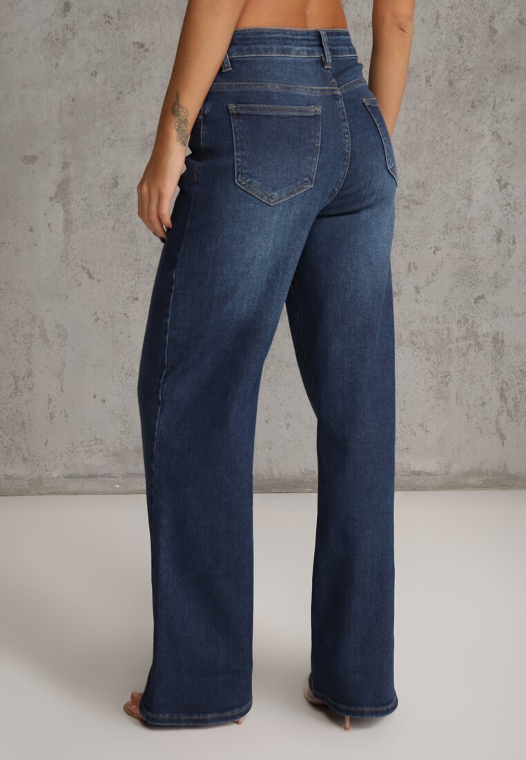 hello miss Blugi Albastri Wide Leg Regular Waist cu Bumbac și Vâscoză Petocea
