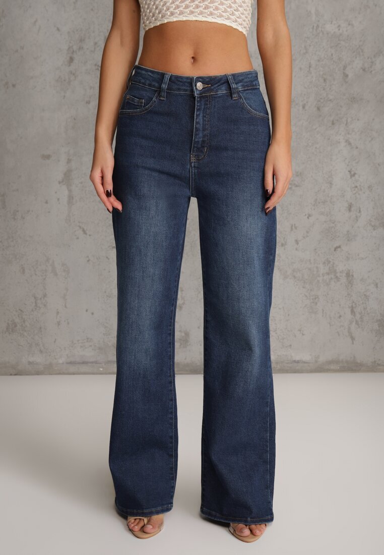 hello miss Blugi Albastri Wide Leg Regular Waist cu Bumbac și Vâscoză Petocea