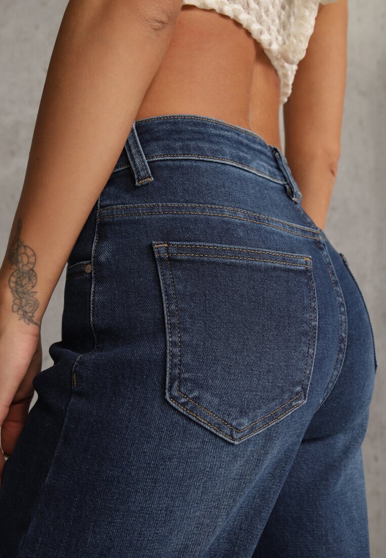 hello miss Blugi Albastri Wide Leg Regular Waist cu Bumbac și Vâscoză Petocea
