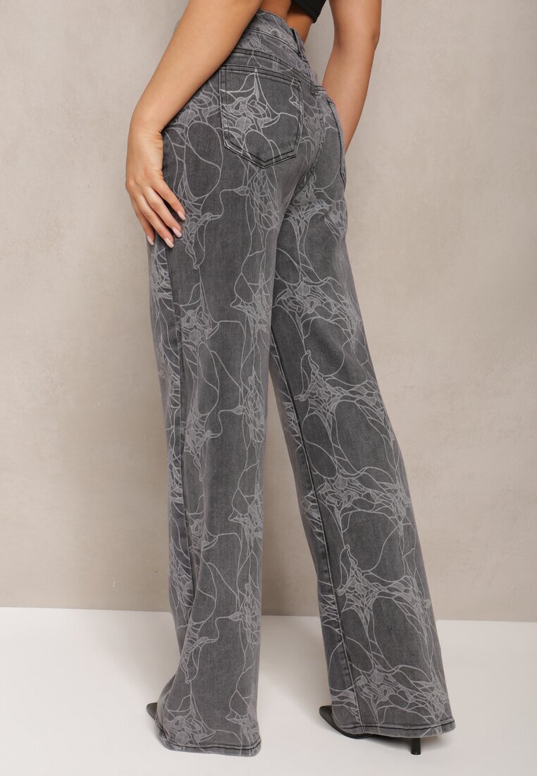hello miss Blugi gri închis din bumbac High Waist largi cu model abstract Orithiia