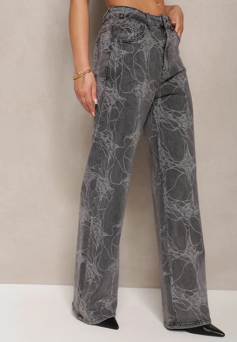 hello miss Blugi gri închis din bumbac High Waist largi cu model abstract Orithiia