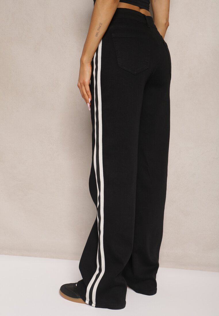 hello miss Blugi Negri High Waist cu Croi Larg cu Dungi Decorative Ulivira
