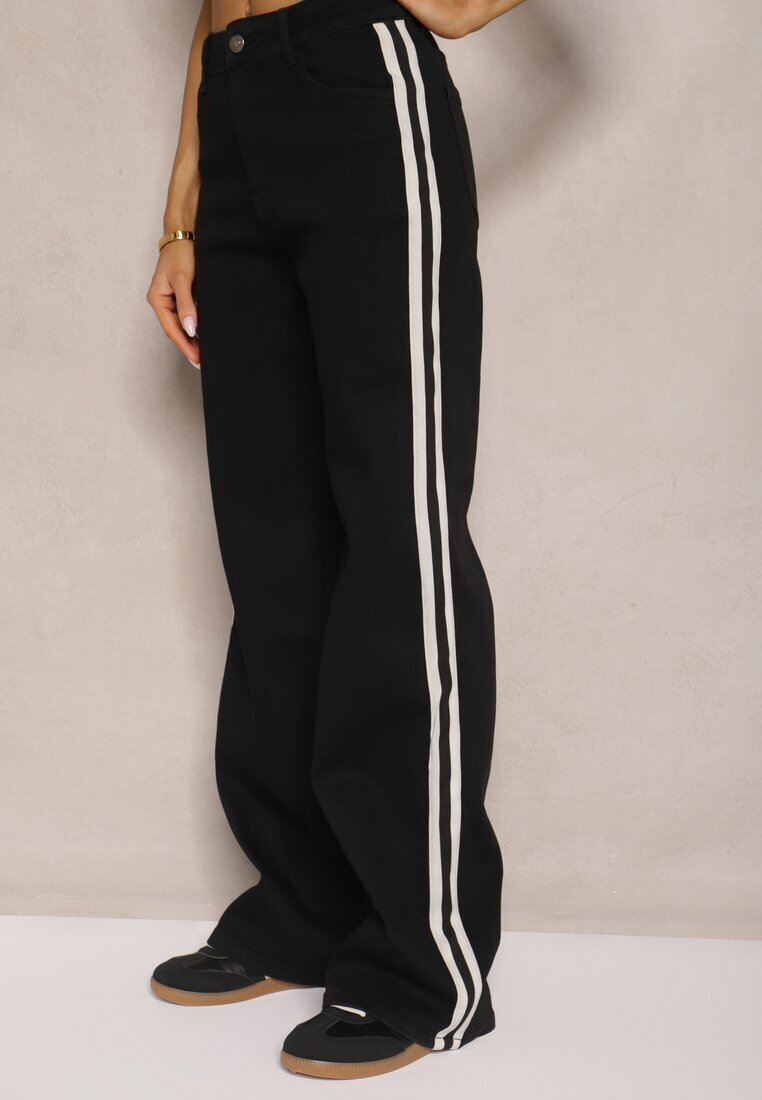 hello miss Blugi Negri High Waist cu Croi Larg cu Dungi Decorative Ulivira