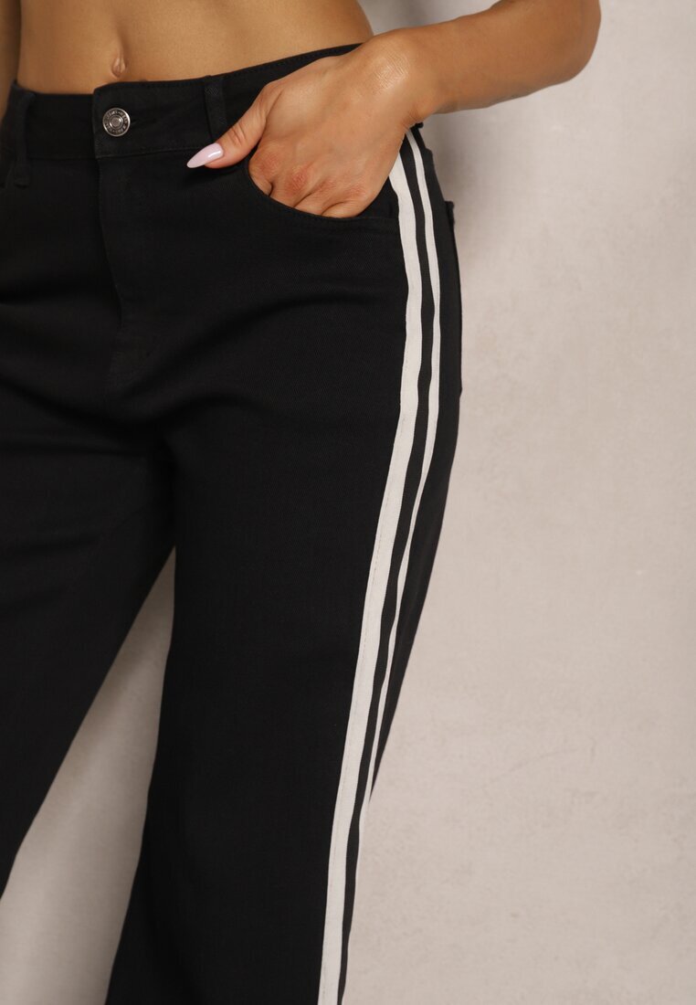 hello miss Blugi Negri High Waist cu Croi Larg cu Dungi Decorative Ulivira