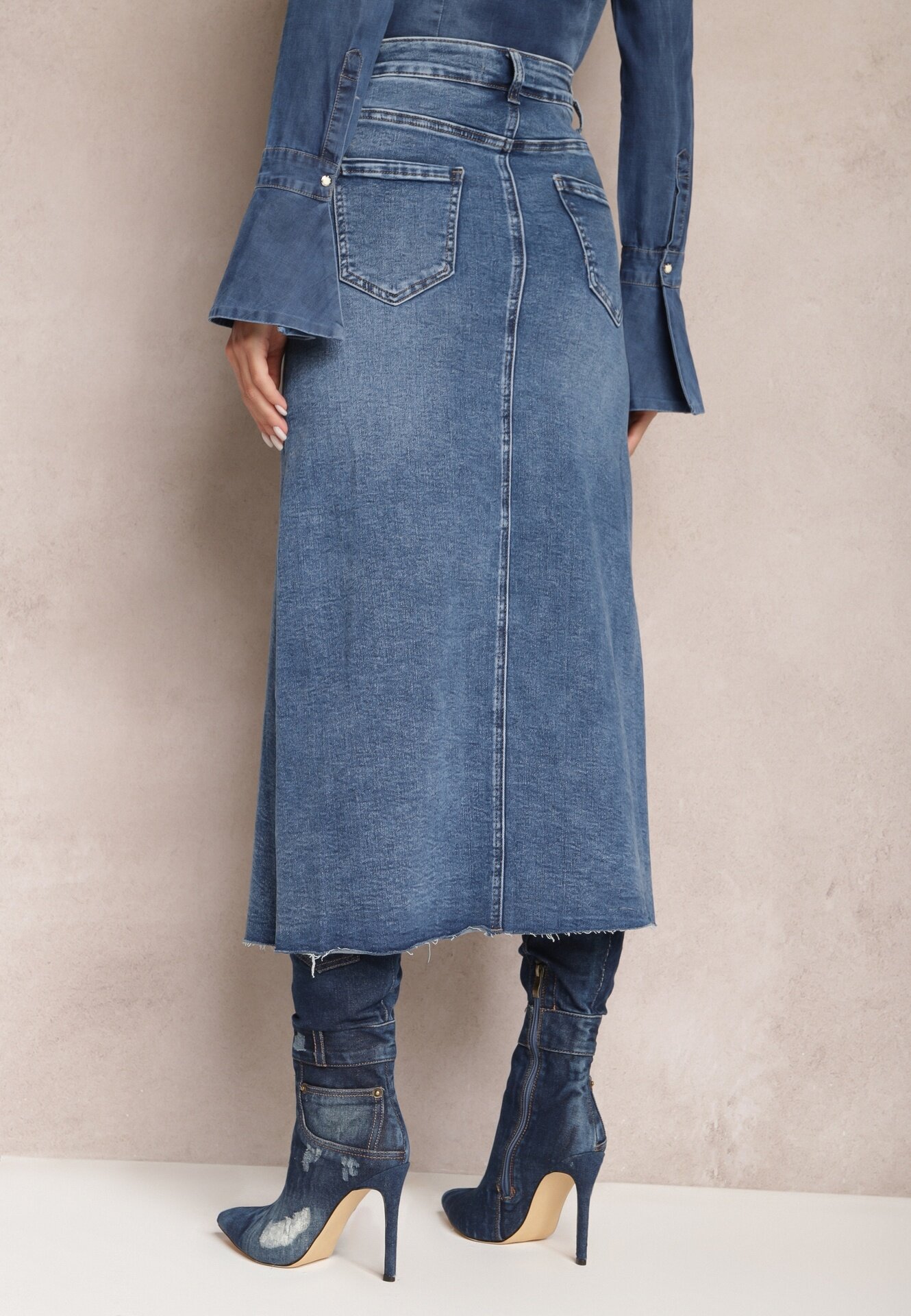 hello miss Fustă Maxi Albastră cu Despicătură din Denim Vonuline