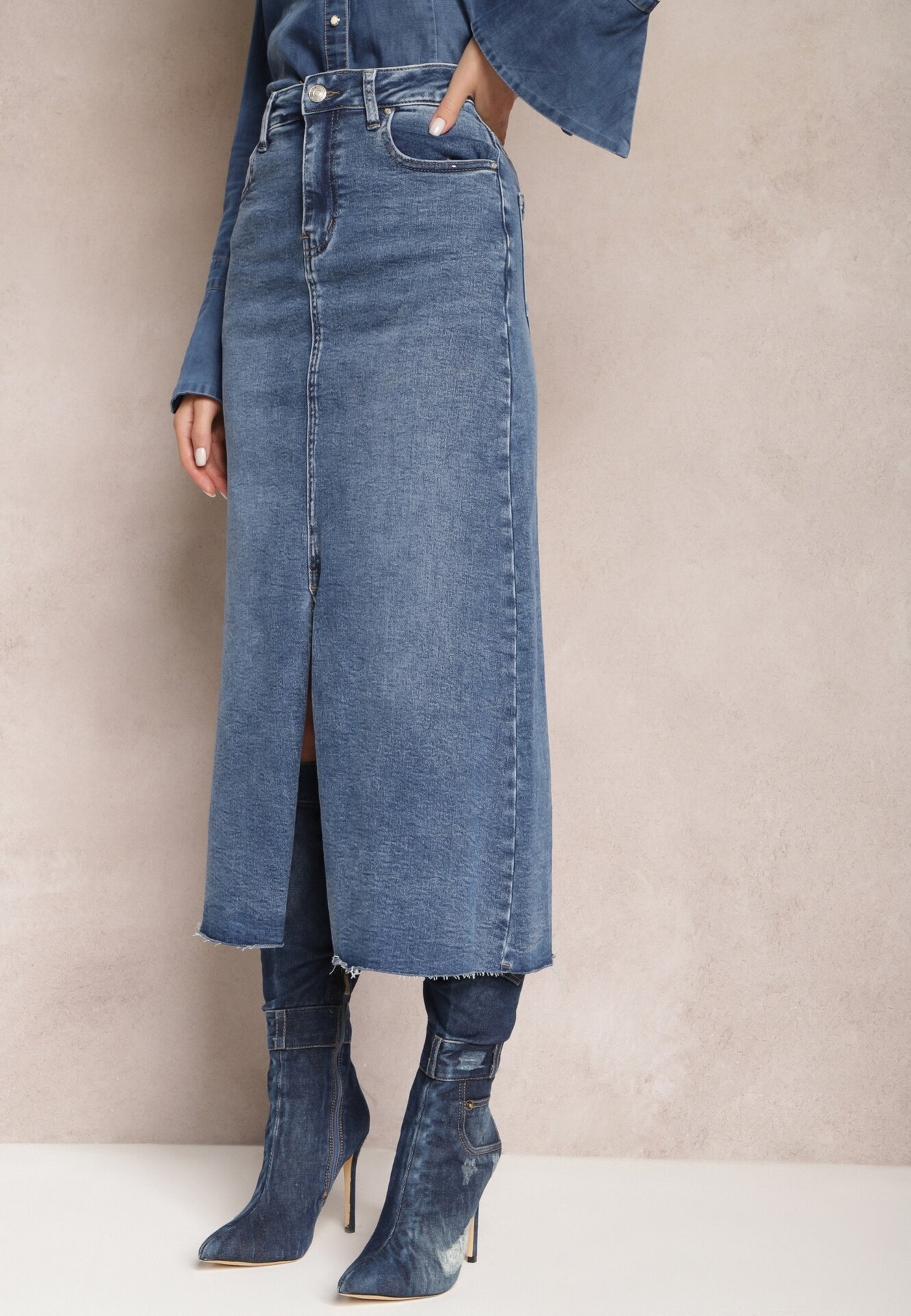 hello miss Fustă Maxi Albastră cu Despicătură din Denim Vonuline