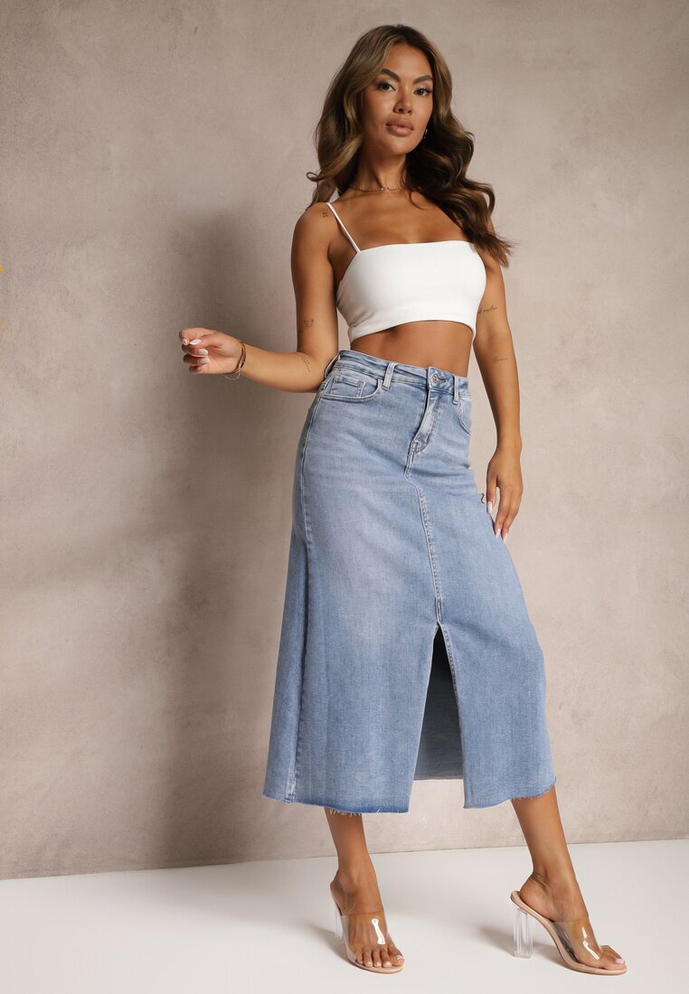 hello miss Fustă Maxi albastru deschis cu șliț din denim Vonuline
