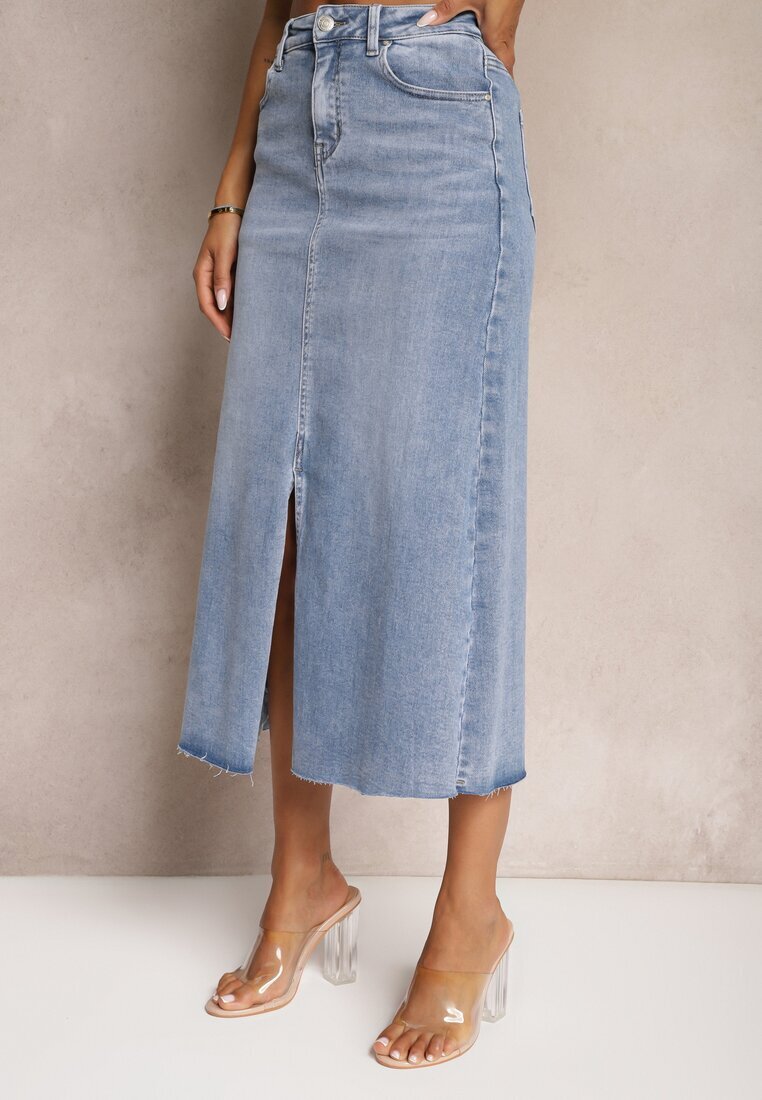 hello miss Fustă Maxi albastru deschis cu șliț din denim Vonuline