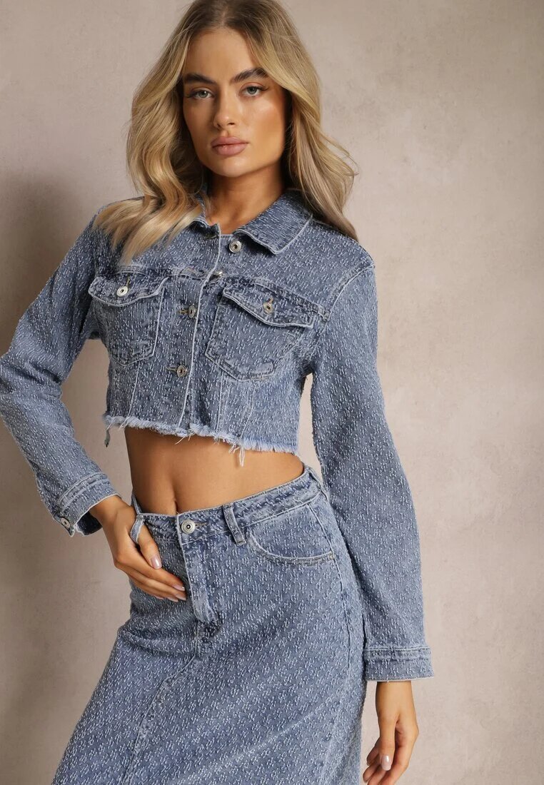 hello miss Geacă bleumarin de blugi scurtă cu buzunare și uzuri Nipiria