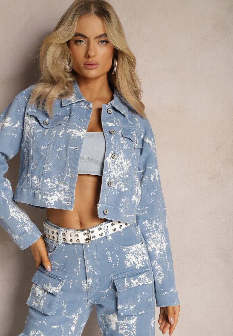 hello miss Jachetă Albastră Scurtă De blugi Decorată Cu efect uzat Asedia