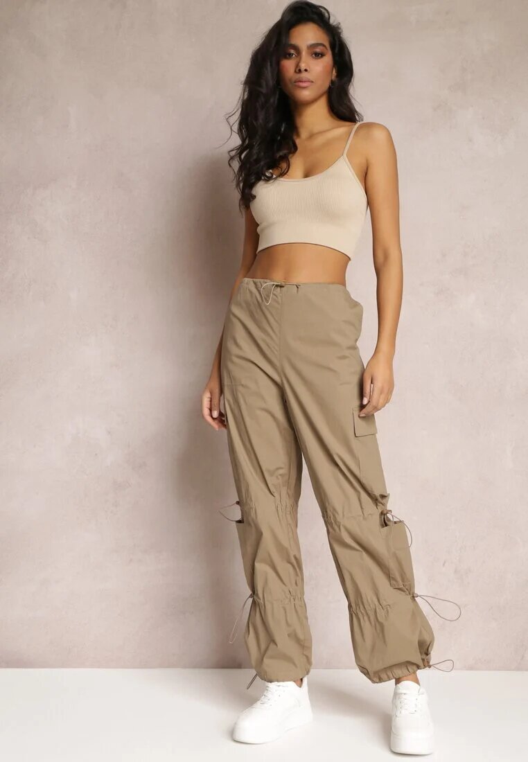 hello miss Pantaloni Bej tip Parașută Cargo cu șnururi reglabile Sterise