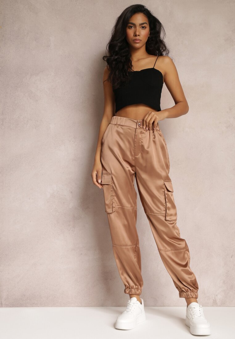 hello miss Pantaloni jogger bej închis cu buzunare cargo cu velcro Jeandal