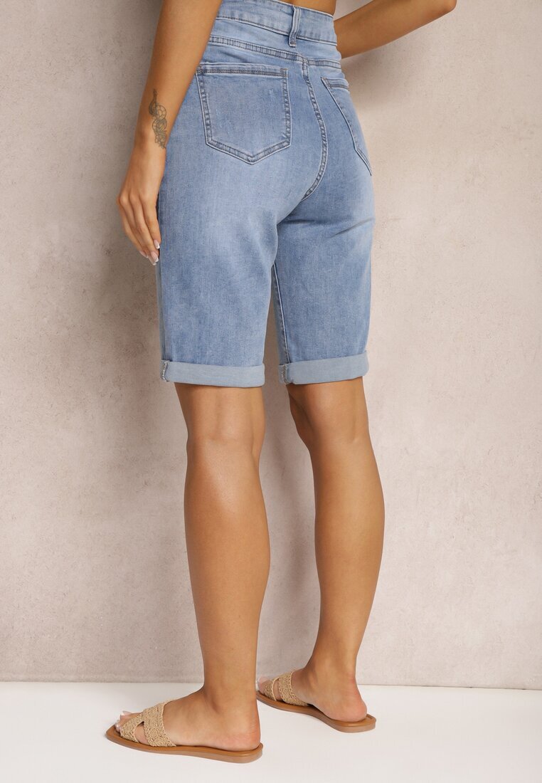 hello miss Pantaloni scurți Albaștri din denim cu talie înaltă cu adaos de bumbac și rupturi Nelvanis