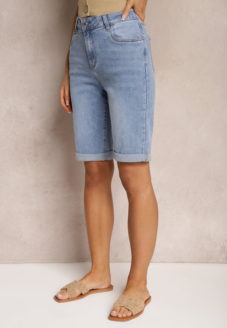 hello miss Pantaloni scurți Albaștri din denim cu talie înaltă cu adaos de bumbac și rupturi Nelvanis