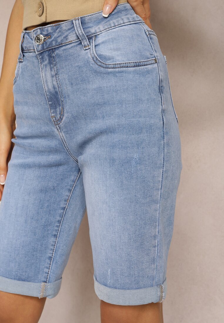 hello miss Pantaloni scurți Albaștri din denim cu talie înaltă cu adaos de bumbac și rupturi Nelvanis