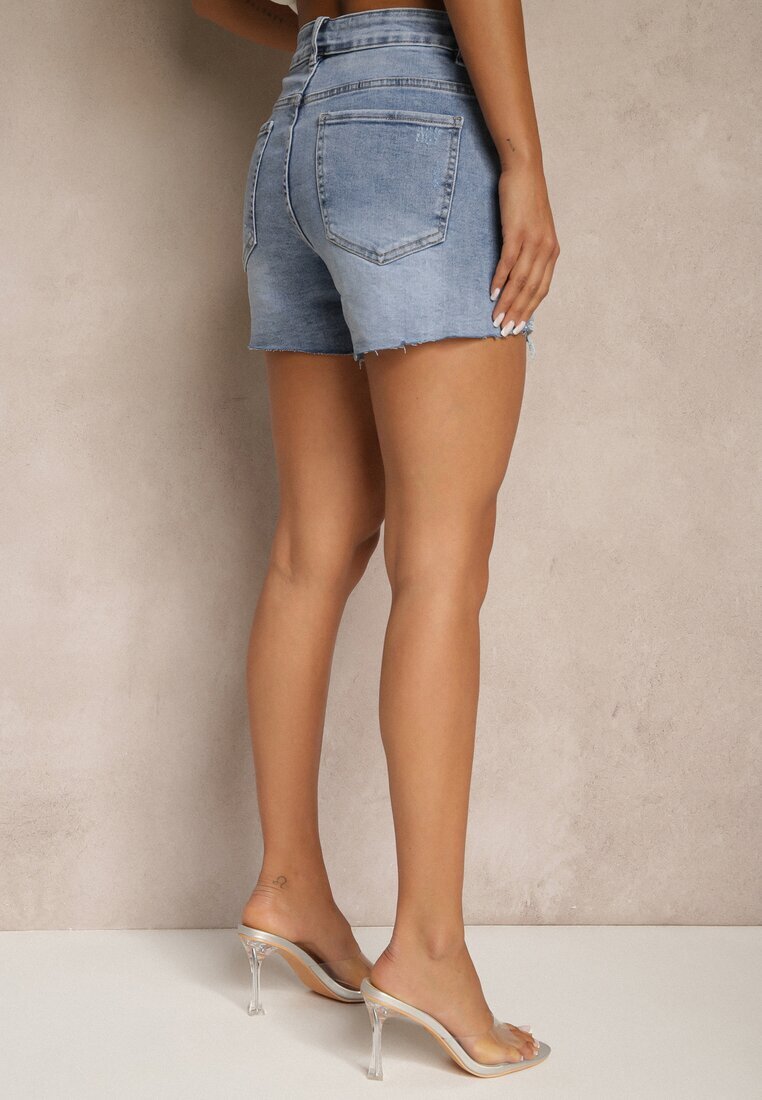 hello miss Pantaloni scurți Albastri din denim Cu talie înaltă cu detalii din zirconiu Ulamira
