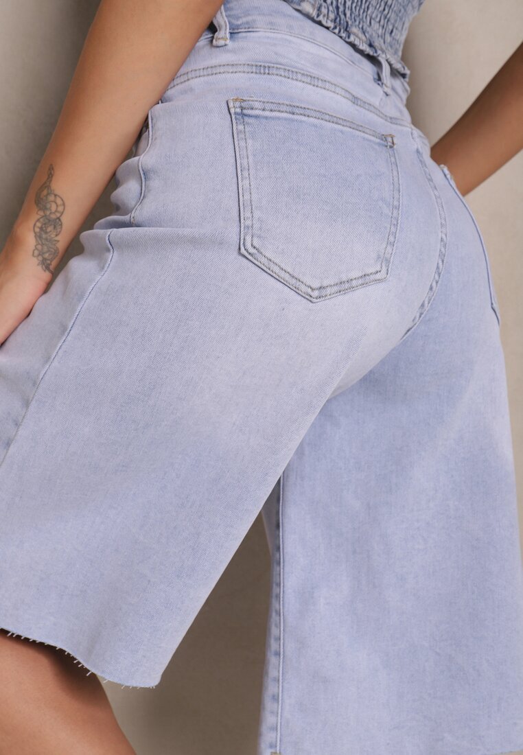 hello miss Pantaloni scurți denim Bumbac Albastru deschis stil Bermuda High Waist Tenizea