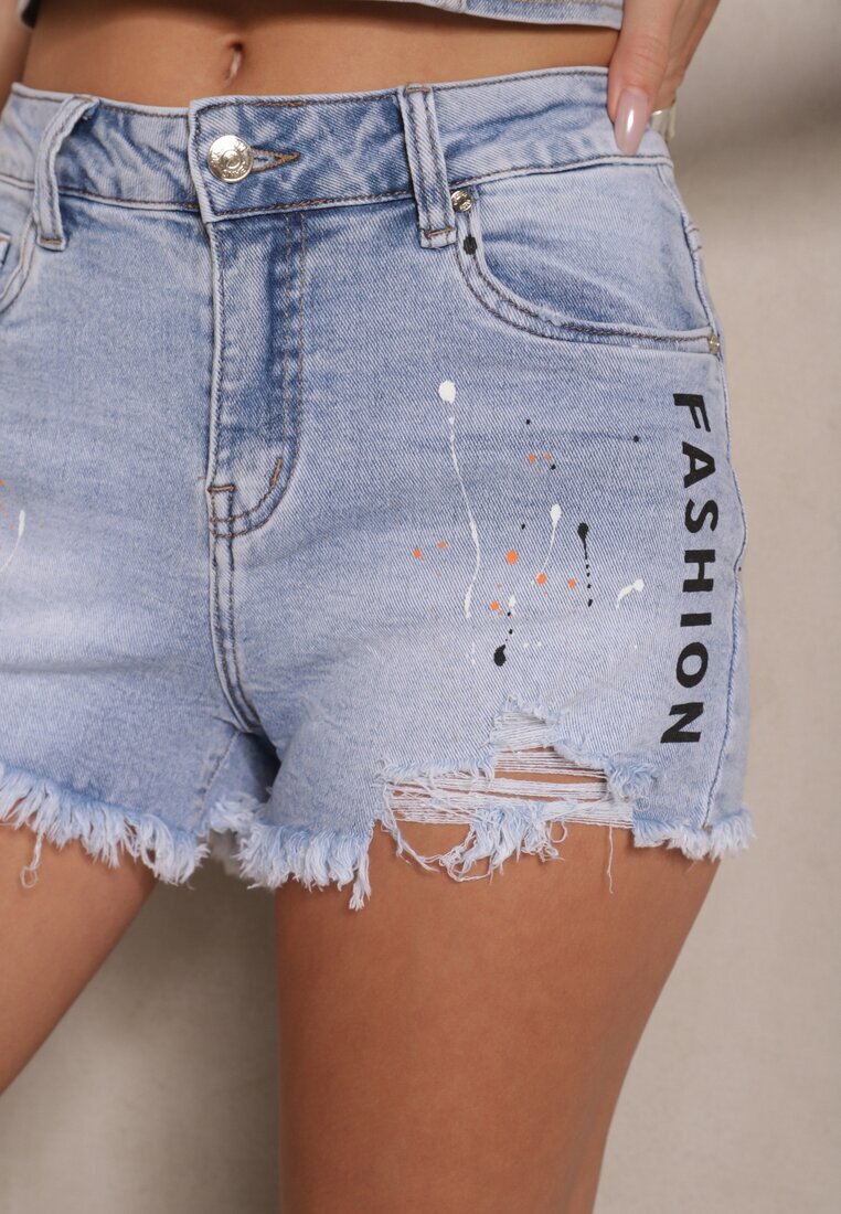 hello miss Pantaloni scurți Jeans Albaștri High Waist cu rupturi decorative Tellass