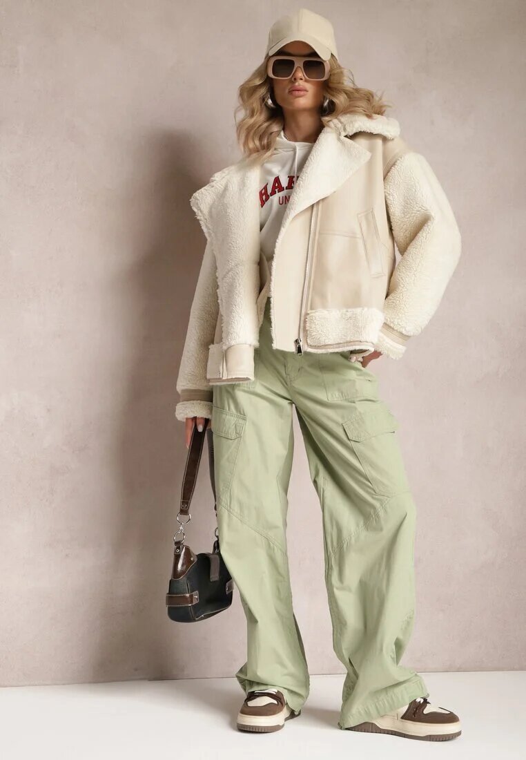 hello miss Pantaloni Verde de bumbac cu elastic la glezne Moye