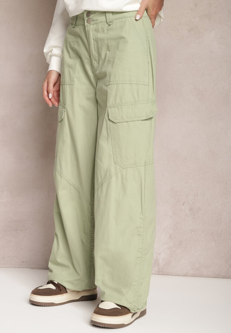 hello miss Pantaloni Verde de bumbac cu elastic la glezne Moye