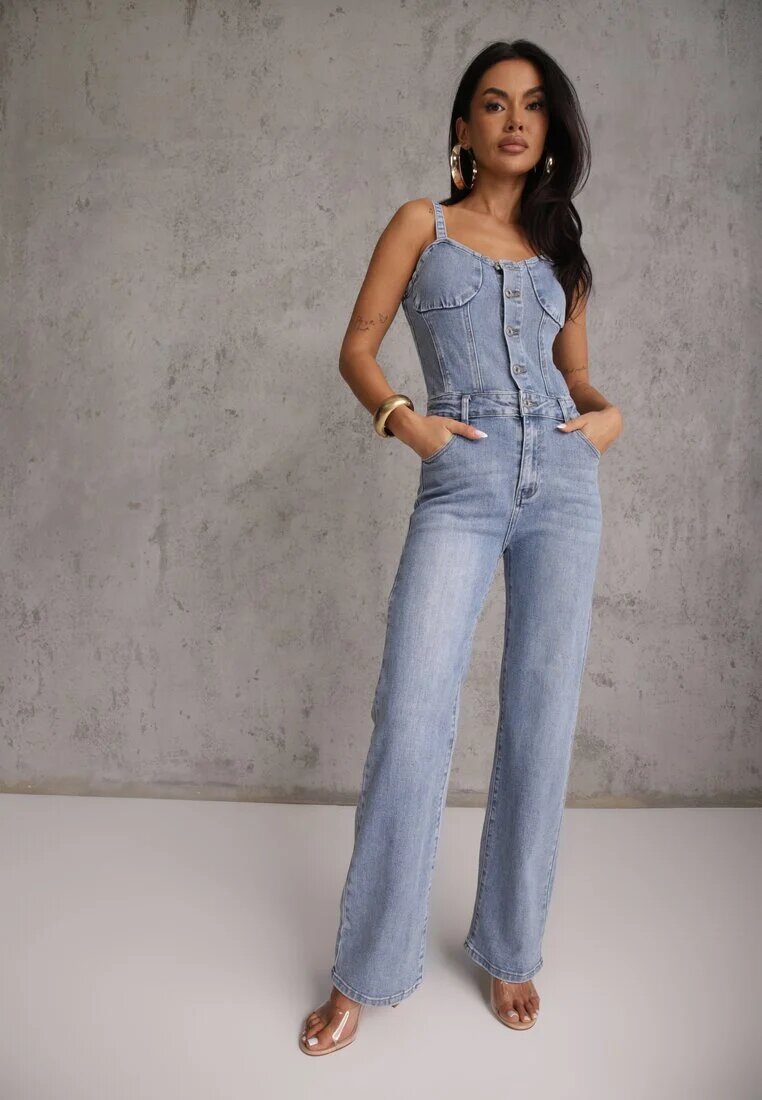 hello miss Salopetă Albastră din denim de bumbac cu picioare drepte cu bretele Naslwen