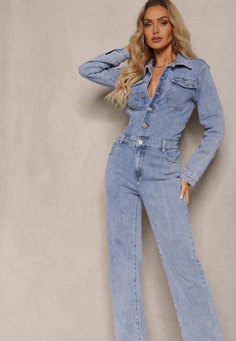 hello miss Salopetă Denim Albastră din Bumbac cu Nasturi și Buzunare cu Clapete Starah