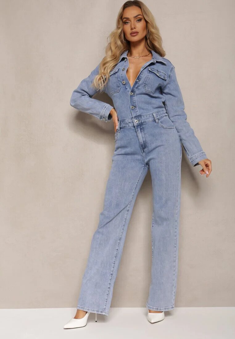 hello miss Salopetă Denim Albastră din Bumbac cu Nasturi și Buzunare cu Clapete Starah