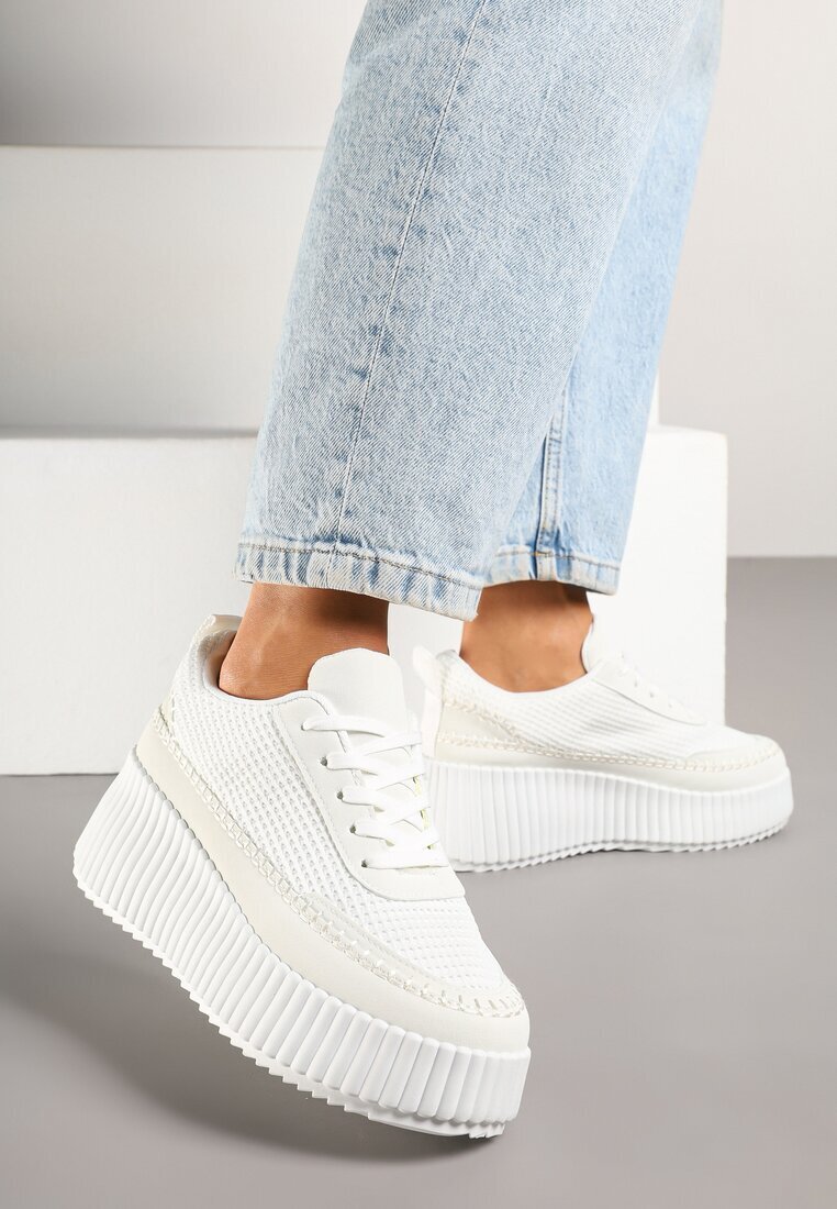 ideal Adidași Albi pe Platformă Embosată cu Cusături Decorative Faloviela