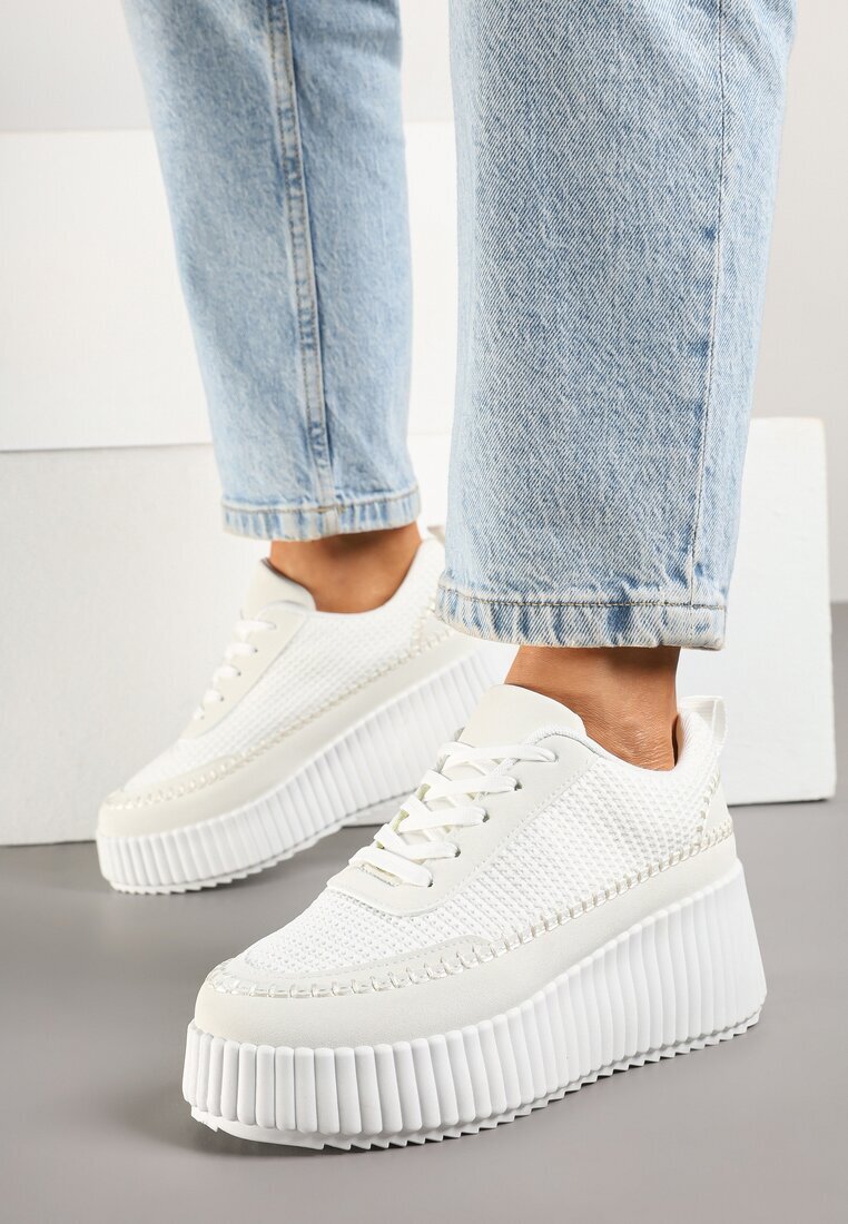 ideal Adidași Albi pe Platformă Embosată cu Cusături Decorative Faloviela