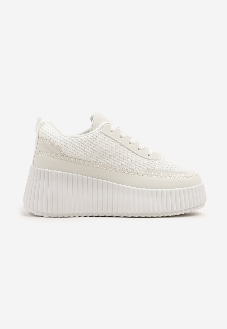 ideal Adidași Albi pe Platformă Embosată cu Cusături Decorative Faloviela