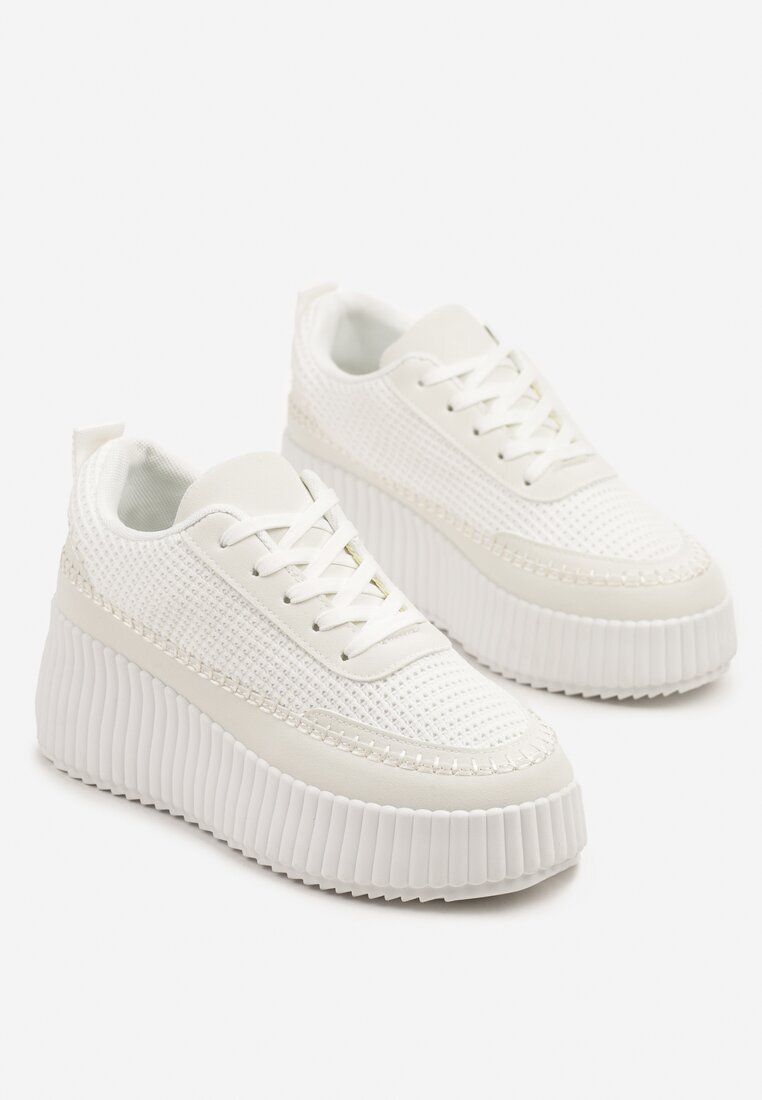 ideal Adidași Albi pe Platformă Embosată cu Cusături Decorative Faloviela