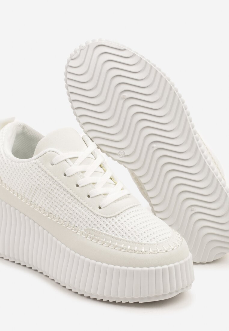 ideal Adidași Albi pe Platformă Embosată cu Cusături Decorative Faloviela