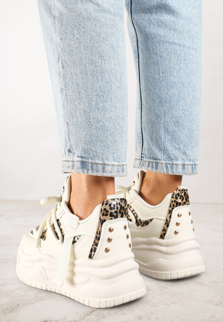ideal Adidași bej și leopard în stil Streetwear pe platformă reliefată cu sclipici Mailienne