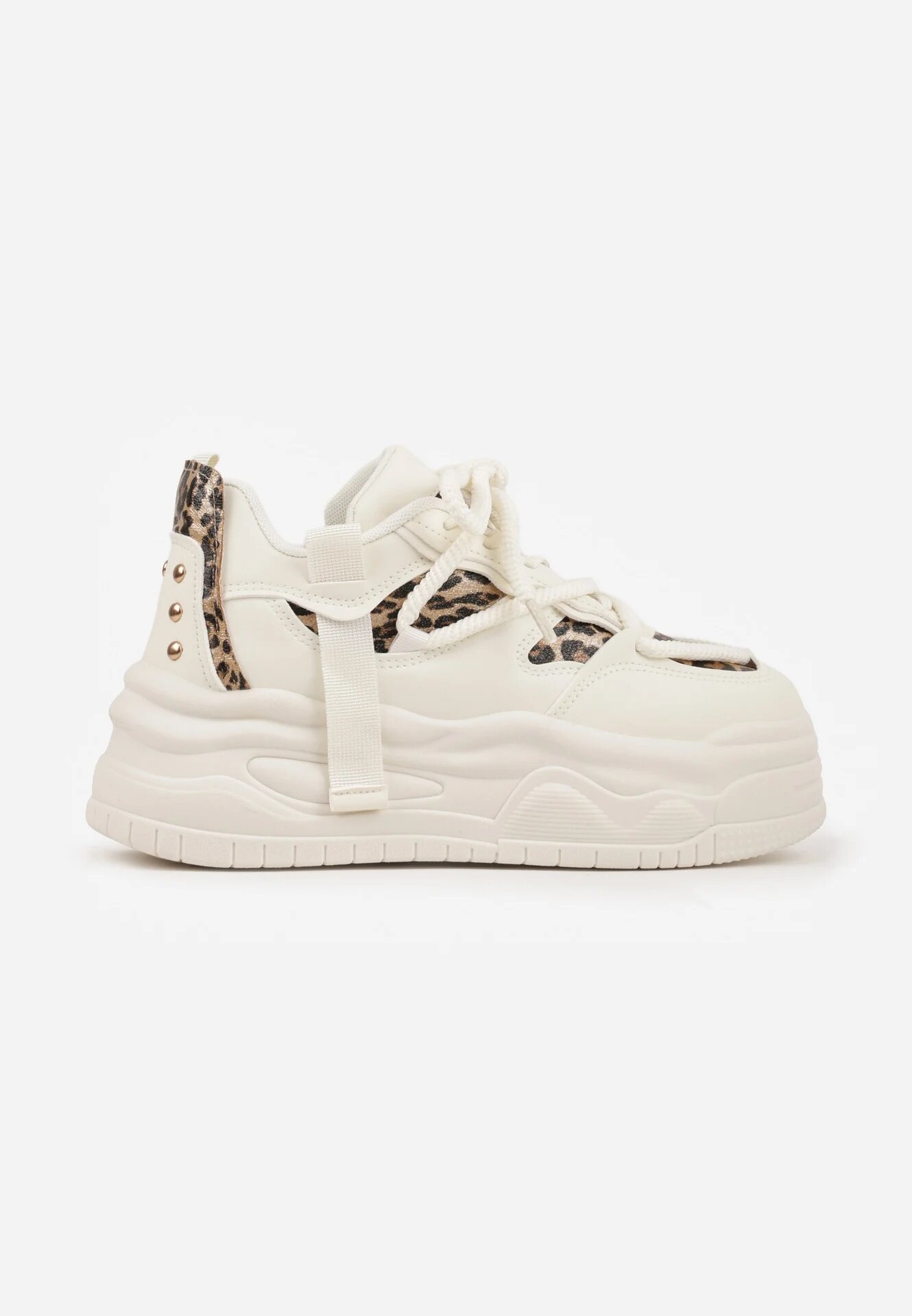 ideal Adidași bej și leopard în stil Streetwear pe platformă reliefată cu sclipici Mailienne