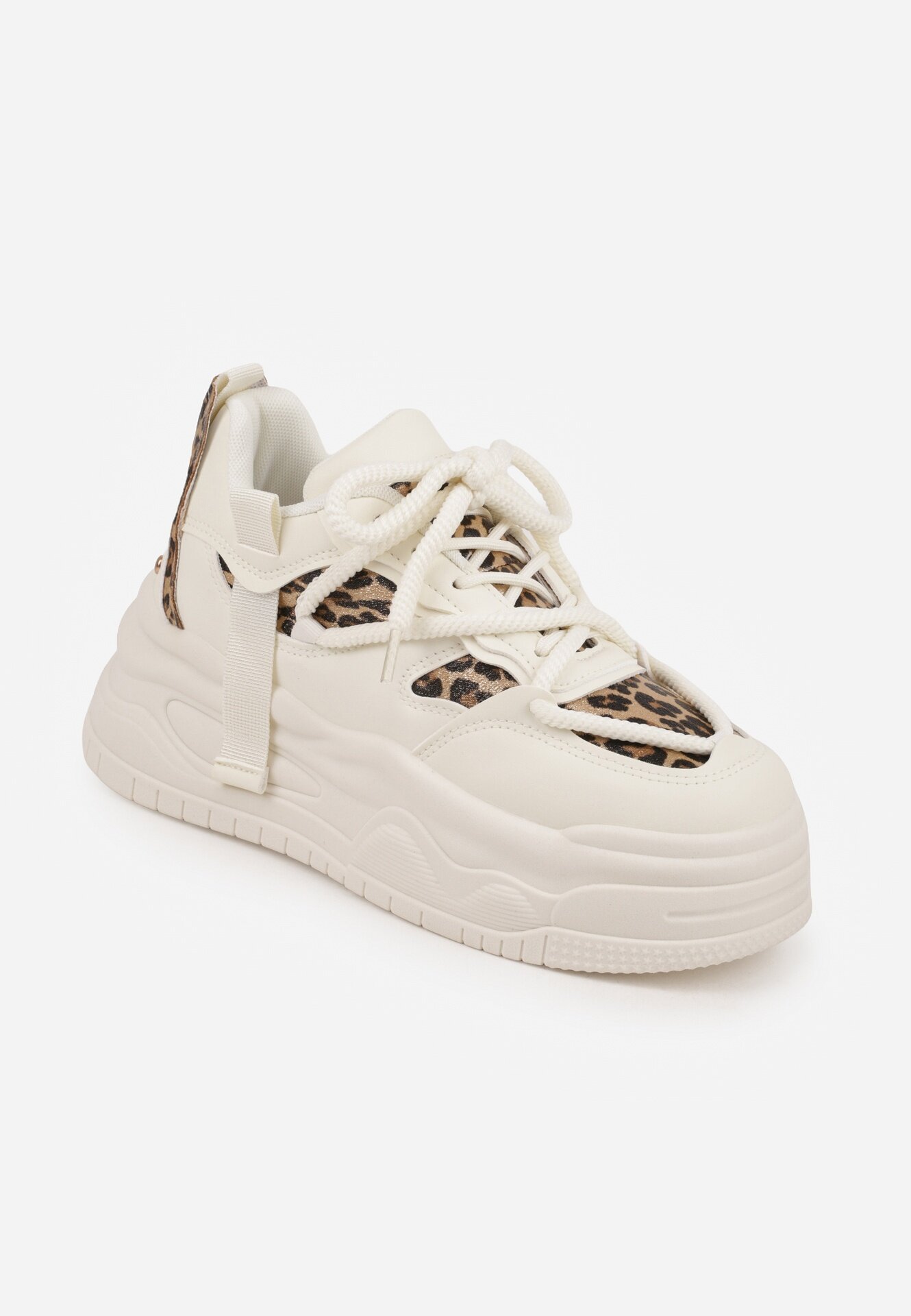 ideal Adidași bej și leopard în stil Streetwear pe platformă reliefată cu sclipici Mailienne