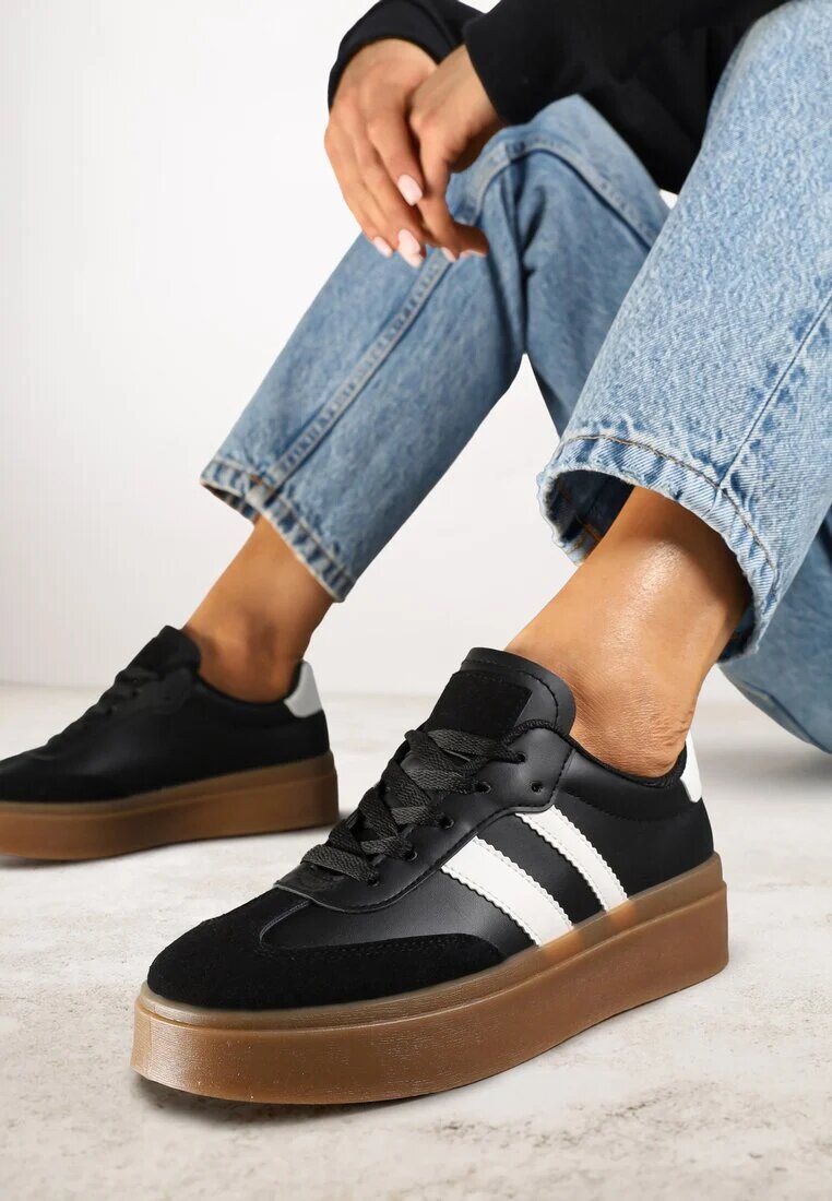 ideal Adidași Negri Decorați cu Dungi Sovresia