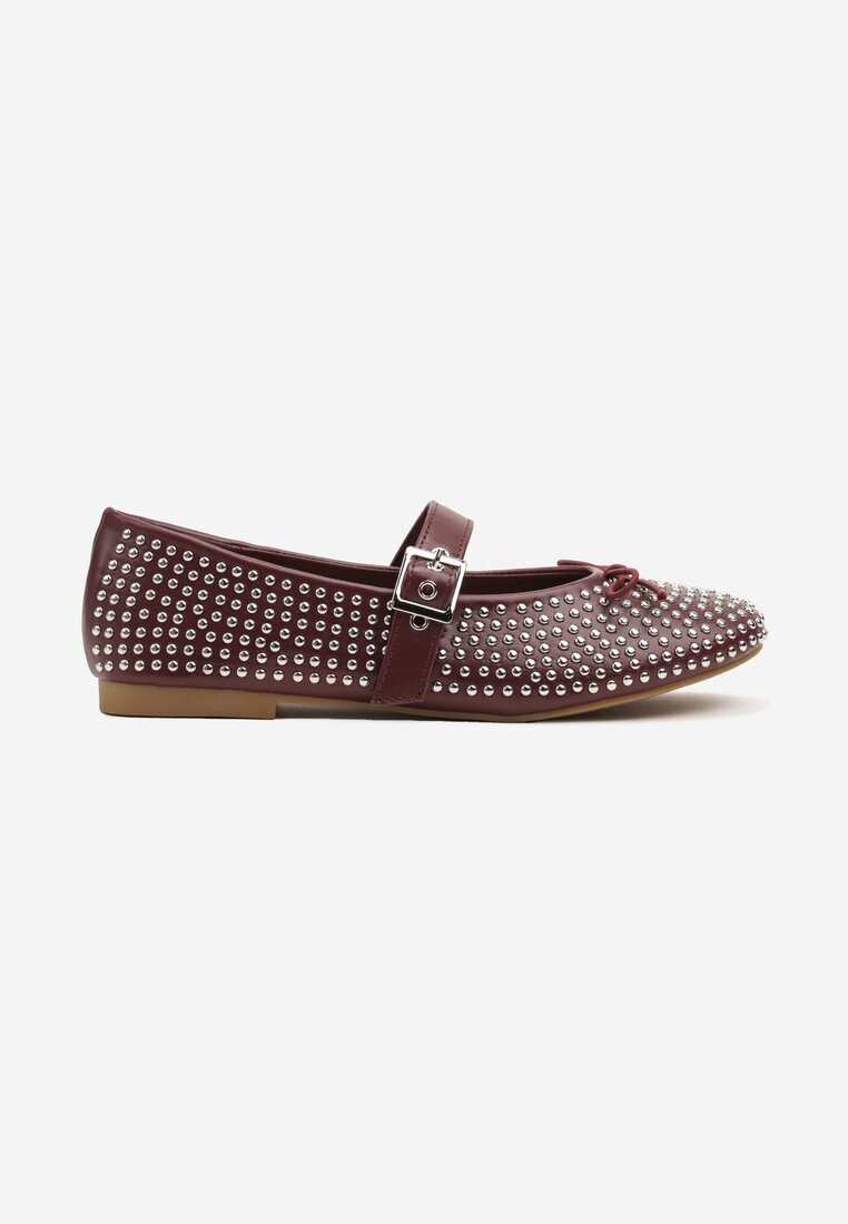 ideal Balerini Bordo Mary Jane decorate cu fundă și zirconii Lurisellia