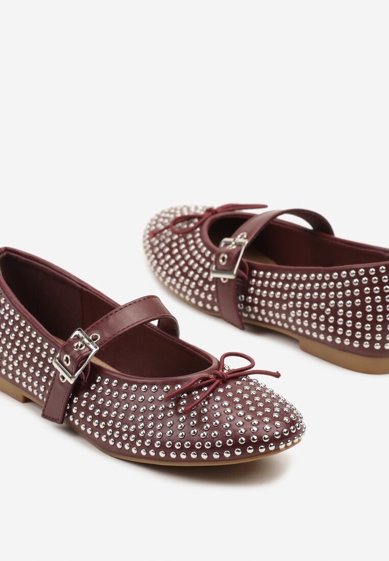 ideal Balerini Bordo Mary Jane decorate cu fundă și zirconii Lurisellia