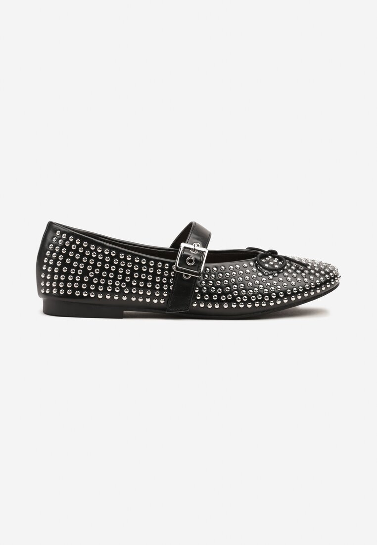 ideal Balerini Negre Mary Jane Decorate cu fundă și zirconii Lurisellia